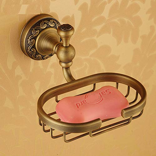 CONRAL Jabonera de latón Macizo Antiguo para baño, Vintage Grabado Palacio Flor jabón de Bronce montado en la Pared/Cesta Ducha jabón Protector para Inodoro Cover