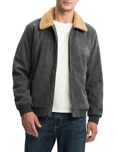 Image of Rdruko Men's Corduroy Sherpa Fleece Lined Jacket Turn-Down Collar Warm Winter Jacket, Dark Grey, XL