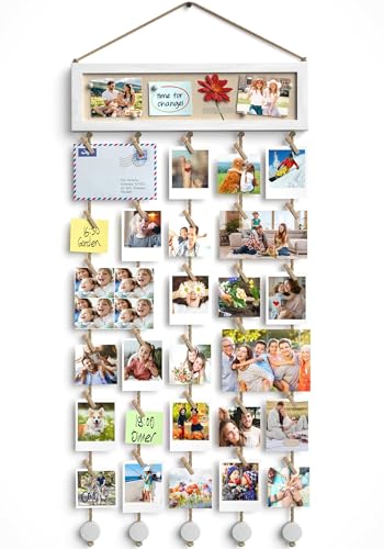 VINCOURNA Fotovorhang mit 30 Holzklammern klein,DIY Fotowand Fotogirlande &...