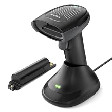 Inateck Wireless 2D Barcode Scanner Bluetooth, Megapixel QR Scanner with Charging Cradle Data Receiver, 2X 2000mAh Replaceable Batteries for Continuous Shift Work