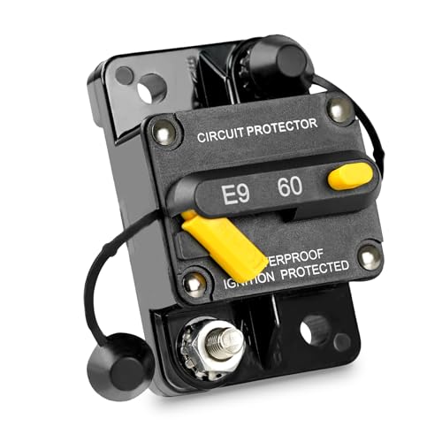 DR.PREPARE 60Amp Circuit Breaker for Boat, Trolling Motor, Marine, RV, ATV, Trailer, Stereo Audio System, Fuse with Manual Reset Switch, Waterproof, DC 12V-48V, Surface Mount