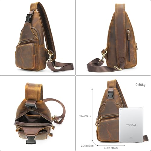 Image of NIUCUNZH Genuine Leather Sling Bag Front Metal-Latch Crossbody Bags Handmade Vintage Chest Shoulder Backpack for Women Men