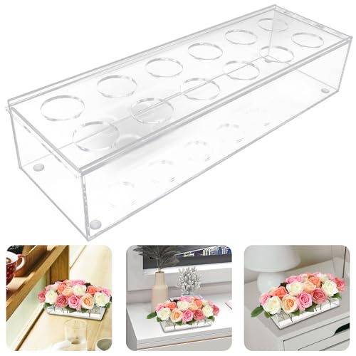 Florero de diseño acrílico de lujo transparente rectangular de 12 aberturas 5