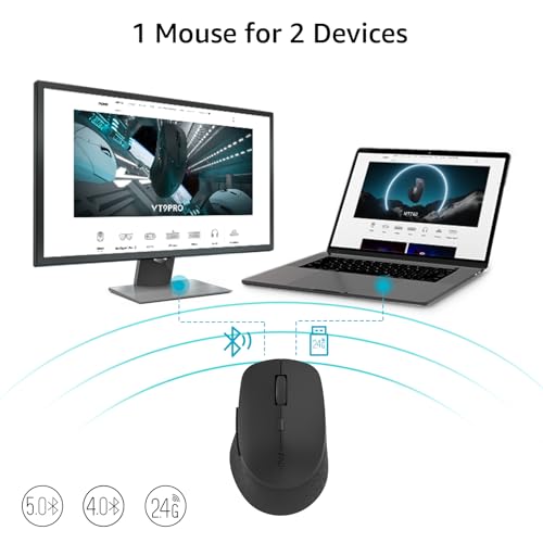 Rapoo M300G Silent Wireless Mouse, Bluetooth Mouse for Laptop, 2.4GHz with USB Receiver Computer Mouse, 2400 Adjustable DPI Optical Tracking, 1 Year Battery Life, Compatible with PC, Matte Black - Image 3
