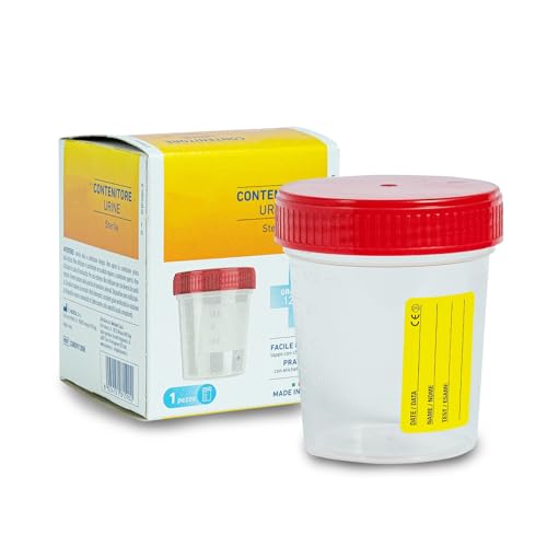 DETERMONDO 25 Contenitori Urine per Analisi Sterili 120 ml con Tappo e Scala Graduata Contenitore Urine Con Etichetta Adesiva per Nominativo