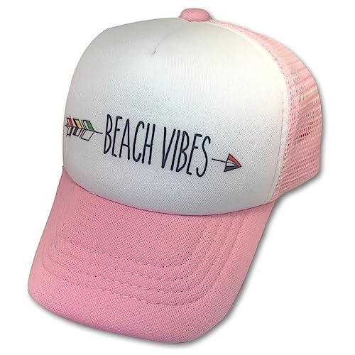 Sol Baby Beach Vibes Pink Adjustable Snapback Mesh Trucker Hat - Summer Beach Baseball Cap for Infants, Toddlers & Youth2