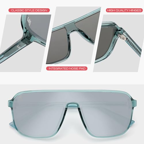 Oversized Polarized Sunglasses for Women and Men, Trendy Flat Top One Piece Lens Sun Glasses UV Blocking RFS82094