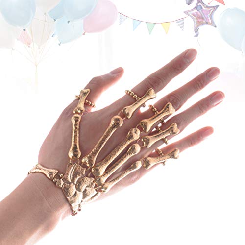 KESYOO Bracelete de dedo de caveira de liga dourada com caveira, dedo de caveira, pulseira de mão de