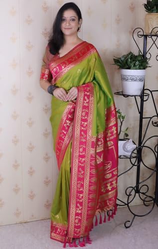 Image of SGF11 Women's Kanjivaram Pure Soft Silk Saree With Unstitched Blouse Piece