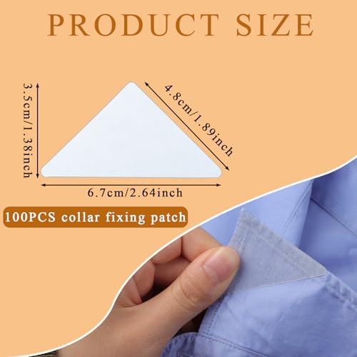 100 Pcs Collar Stays for Polo Shirts Collar Stays for Men\'s Dress Shirts Collar No Curl Collar Polo Shirt Collar Stays Triangle Collar Anti-Warping Edge Sticker for Women and Men Any Shirt with Collar - Thumbnail 2