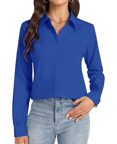 Image of J.VER Button Down Shirts for Women Stretch Collared Long Sleeve Dress Shirt | Business Casual, for Work Office, Meetings, Dinner, Dates, Travel, Leisure, Elegant, Workout, Social Gathering, Commute