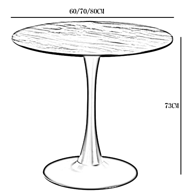 Table ronde moderne en forme de tulipe noire de taille petite/moyenne pour cuisine, salle à manger avec base en métal, 60 cm, couleur noire