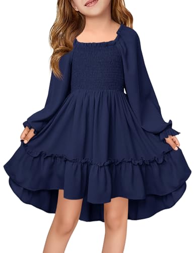 Robe d'automne à manches longues pour filles de 5 à 14 ans avec col carré élégant