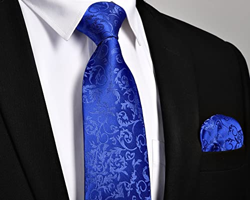 Image of HISDERN Ties for Men Paisley Floral Tie Handkerchief Classic Woven Business Formal Necktie and Pocket Square Set Wedding