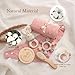 YOUUYS Baby Gift Set for Newborn - Baby Essential Bath Basket Easter Gift Set with Baby Blanket Baby Rattle Teether Toy & Hair Brush Newborn Shower Gift for Easter Day Baby Girls Boys 6PCS (Bunny)