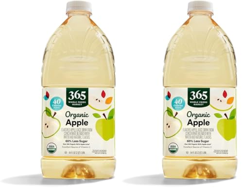 365 by Whole Foods Market Apple Juice, Organic, 64 Fl Oz | Reduced Sugar | Pack of 2