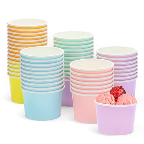ZALAON Paper Ice Cream Cups 60 x 3OZ/130ML Disposable Colorful Paper Dessert Cups for Sundae Frozen Yogurt