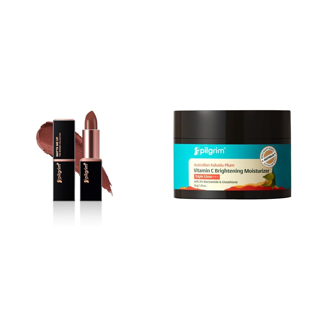 Pilgrim Matte Bullet Lipstick Intense Colour Transferproof & Smudgeproof Mocha Bliss-04 & Australian Kakadu Plum Vitamin C Face Moisturizer with Niacinamide for Glowing Skin 50 g-image-37