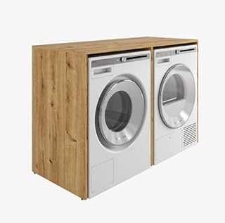 PLATAN ROOM Mobile armadio per lavatrice, 130 cm di larghezza, mobile alto per lavatrice o asciugatrice, per bagno (65 cm di profondità, rovere oro)