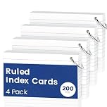 Flash Cards A6（10.2x14CM） Index Cards, 200 PCS Flashcards, Ruled Writing Paper A6, Revision Flash Cards with 4 Metal Binder Ring, Record Recipe Cue Cards White for Taking Notes, Reminders