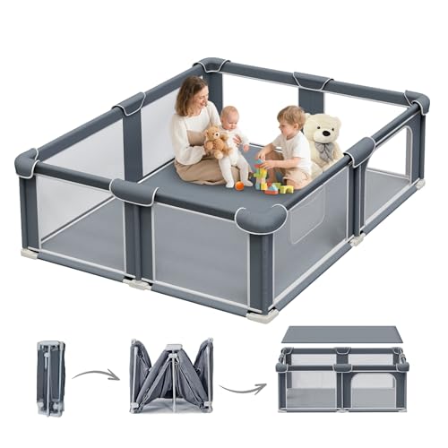 G TALECO GEAR Foldable Playpen for Babies and Toddlers, 59'x71' Portable Play Yard with Mat, Kids Collapsible Play Pen with Sturdy Metal Frame & Mesh Walls, Indoor & Outdoor Baby Fence Play Area