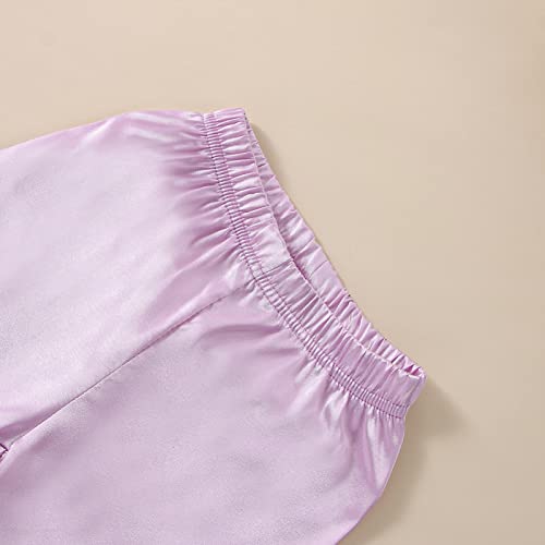 Qiylii Purple Silk Pajamas For Toddler Girl Short Sleeve Button-Up Shirt & Shorts 2Pc Satin Pajamas Set Summer Sleepwear (Purple 2T) #TOP4