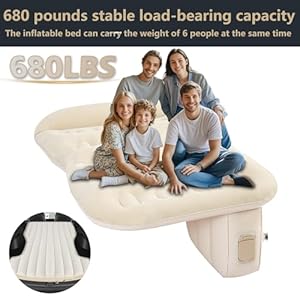 Self Inflating Air Mattress Back Seat for SUV Portable PVC Air Couch Flocking Surface Car Air Couch Mat Built in Charging Pump with Inflate Deflate Function Beige and Brown