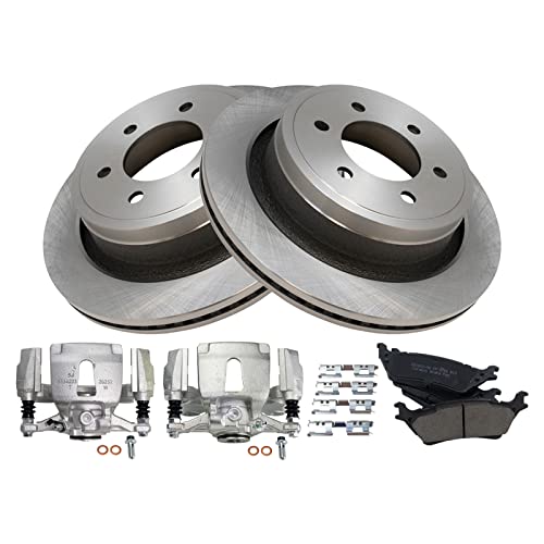 Image of TRQ Rear Brake Pad, Caliper, & Rotor Kit Ceramic Vented Compatible with 2015-2018 Ford F-150
