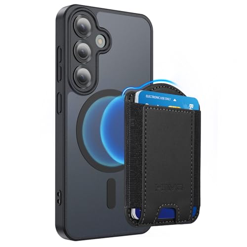 HiWe for MagSafe Wallet for Galaxy S26/S25/S24 Series with Magnetic Case and iPhone 12-17 Series No Case 6-Card Holder RFID Leather Slim Black