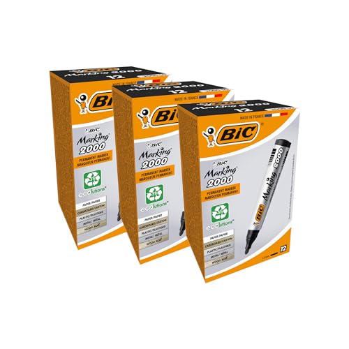 BIC Marking 2000 ECOlutions, rotuladores permanentes punta media, material oficina, negro, caja de 36