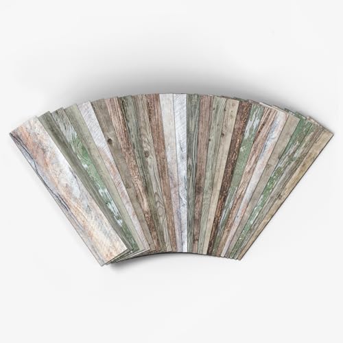 SiTiKi 24pcs Self-Adhesive Backsplash Rustic Wood Grain Vinyl Foam Stickers