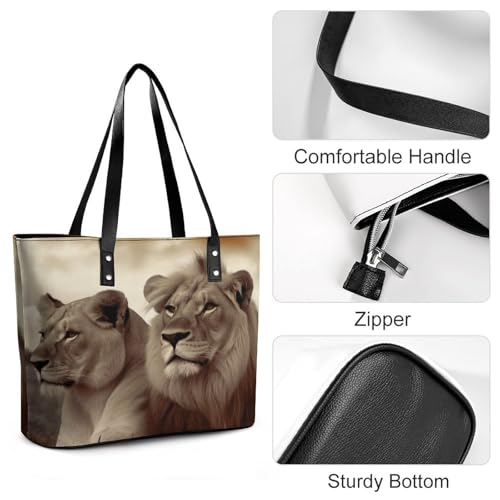 Leather Tote Bag Crossbody Bags for Women Fashion Top Handle Handbag African Lion And Lioness Ladies Shoulder Bags Casual Beach Bag Gym Bages Ladies Purses for Shopping Work Travel4