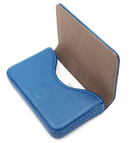 Image of RFID Blocking Wallet - Minimalist Leather Business Credit Card Holder with Magnetic, Blue, Small