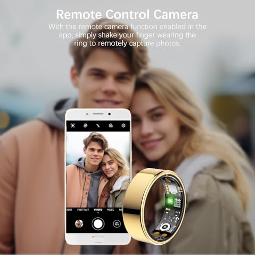 Image of Health Tracker Ring, Smart Health Ring for Women Men with Heart Rate, Blood Oxygen, Sleep Monitor, Steps,Calories, No Subscription Fee, IP68 Waterproof Smart Ring for iPhone & Android (Gold, 14#).