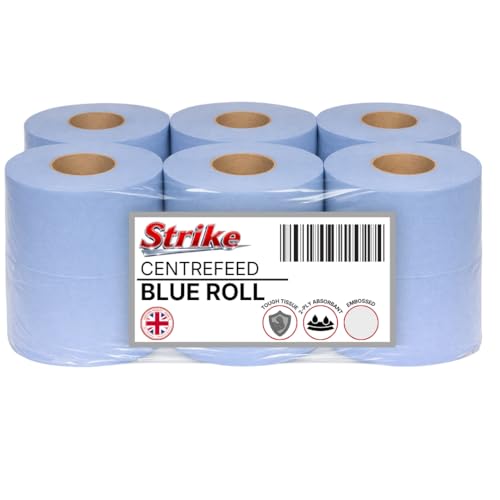 Strike Blue Centre Feed Rolls Embossed 2ply Wiper Paper Towel 50M p/Rolls 6 Per Pack Cleaning Household (6 Rolls)