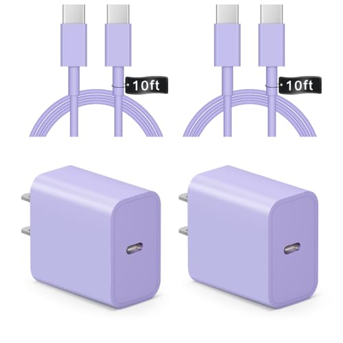 Image of iPhone 17 16 15 Charger Fast Charging 10FT - 20W USB C Charger Block with 10FT Type C to C Cable Compatible with iPhone 17 /17 Pro /17 Pro Max /Air /16 /16e /15, iPad Pro, iPad Air (Purple)