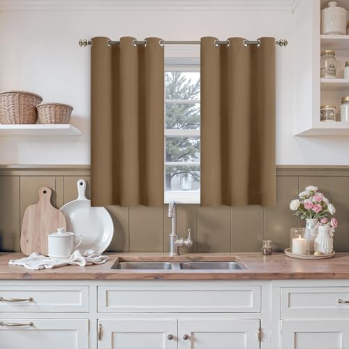 Image of YoungsTex Short Blackout Curtains 40 Inch Length for Kitchen Window - Taupe Thermal Insulated Drapes with Grommet Darkening Privacy for Bedroom Bathroom Window, 2 Panels, 42 x 40 Inch