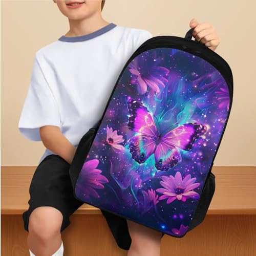 Ystardream Bright Butterfly Backpack and Lunch Box Set for Girls Elementary Kindergarten Backpack with Adjustable Straps Black 4pcs Bookbag Sets with Lunch Box,Pencil Case & Water Bottle Sleeve3
