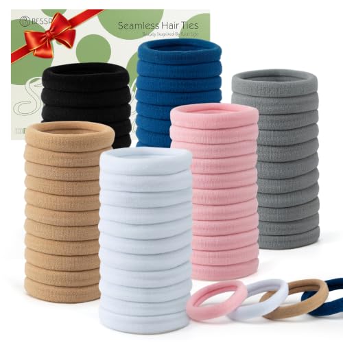 Image of Bessrung 100PCS Grey Blue Seamless Elastic Hair Ties No Damage for Women | Nylon Hair Elastics, Snag-Free Hair Bands for Thick Thin Hair, Strong All-Day Hold, Hair Accessories for Everyday Use