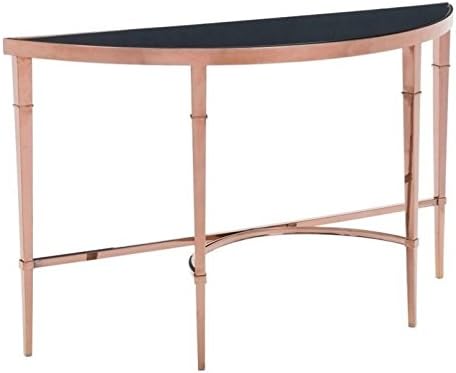 Brika Home Glass Console Table in Rose Gold and Black