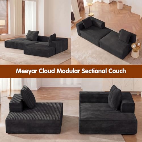 Image of Modular Sectional Sofa, Cloud Sectional Couch with Deep Seat, Modern L-Shape Sofa Couch with Chaise,Upholstered Boneless Couches for Living Room Bedroom (Black, Right Facing Chaise)