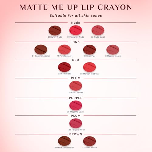 Image of Pilgrim Long Lasting Crayon Lipstick | Intense Matte Finish | Waterproof & Lightweight | Highly Pigmented & Enriched With Ceramides & Mango Seed Oil | Smooth Glide Application | (1.4g) (Magenta Lover-25)