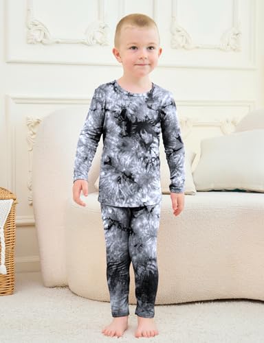 Jimonda Kids Toddler Soft Rayon From Bamboo Pajamas Long Sleeve Boys Girls Sleepwear Outdoor 4pcs Set Tops&Pants Casual Tie Dye Pjs(Navy&Grey,3T) - Thumbnail 7