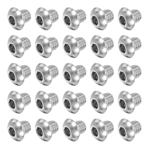 Image of PATIKIL Button Head Socket Cap Screws, 25 PCS 1/4-20 UNC x 1/4 Inch 304 Stainless Steel Hex Drive Fully Thread Machine Bolts Screw for Furniture Water Pump Light Fixture, Silver