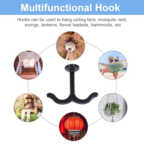 HFDONGL Deckenhaken 8 Stück Haken Decke Garderobenhaken Schwarz Kleiderhaken Haken Garderobe für Deckenventilator Yoga Pflanzen