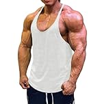 Muscle Cmdr Men's 1 Pack Stringer Tank Tops Bodybuilding Y-Back T-Shirts Gym Fitness Workout Training Running T-Shirts Athletic Quick Dry Top (White L)