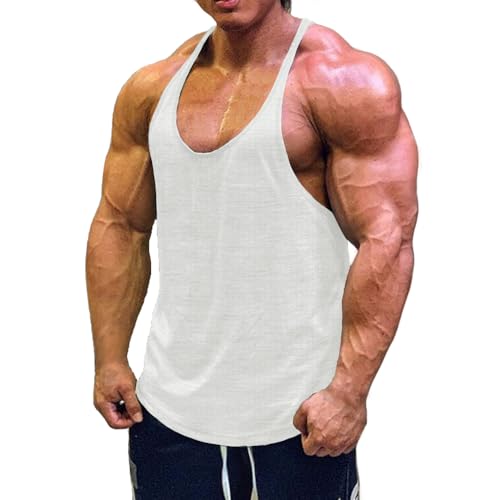 Muscle Cmdr Camiseta sin Mangas de Entrenamiento para Hombre,Camisetas de Tirantes Tombre Gym,Camiseta de Fitness con Espalda en Y para Hombre (Blanco/M)