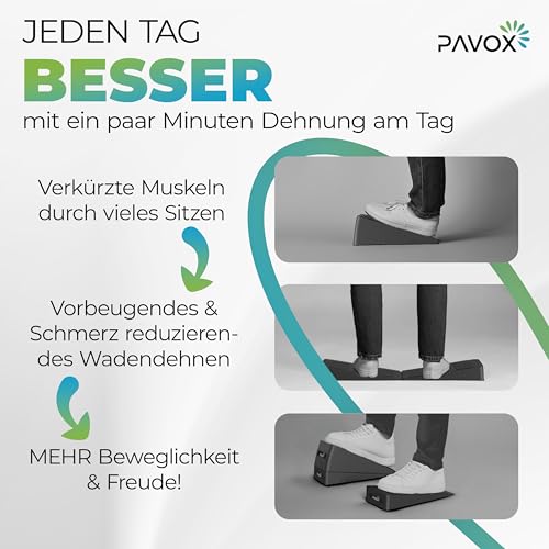 PAVOX® Wadendehner - extra rutschfeste Kniekeile inklusive eines Yogagurts | vielseitig einsetzbare Wadenstrecker zum Dehnen | Premium Mobilisationskeil