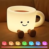 Fieldspark Cute Coffee Cup Night Light for Kids Rechargeable, Battery Operated Nightlight 3 Level Dimmable with RGB&Timer, Silicone Touch Nursery Lamp for Baby Girls Boys Bedroom Gifts