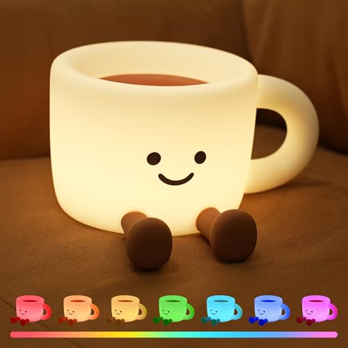 LUTW ナイトライト タッチライト USB充電式 3段階調光 タイマー ベッドサイドランプ かわいい シリコン製 常夜灯 スタンド機能 間接照明 停電灯 目に優しい LEDライト 子供部屋 寝室 出産祝い クリスマス 誕生日プレゼント 雰囲気照明 絵本タイム コーヒーカップの商品画像（Amazon）
